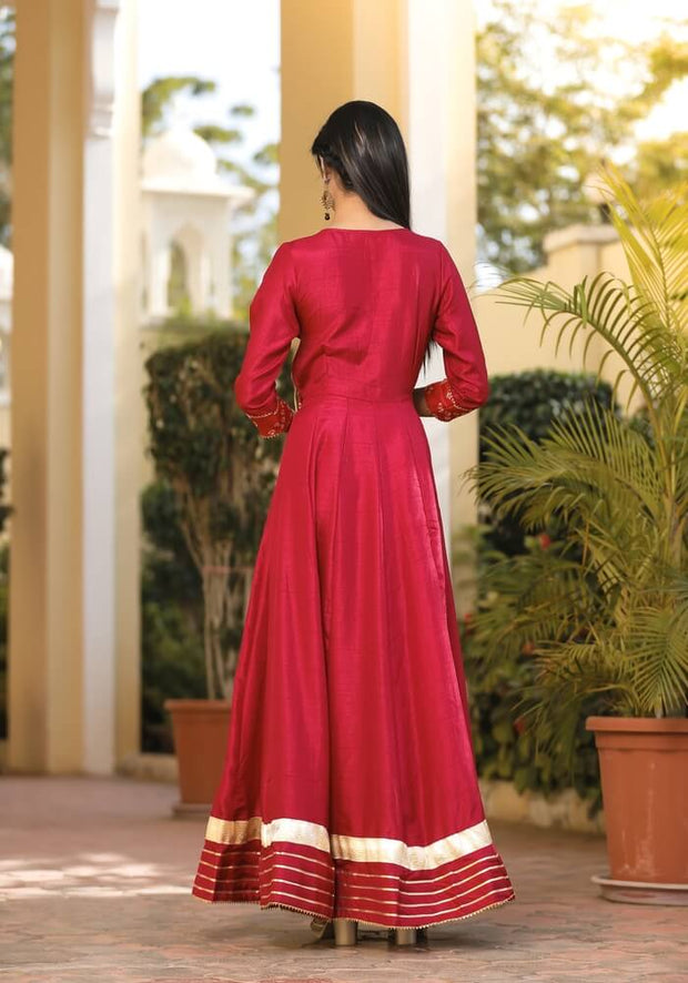Red Pure Gajji Silk Bandhani Suit Fabric with Dupatta – Khinkhwab